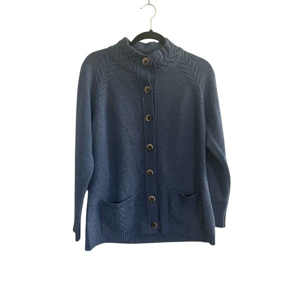 Musetti Women 4 Cashmere Wool Silk Knit Cardigan Button Sweater Blue Italy #6030 - Picture 1 of 16